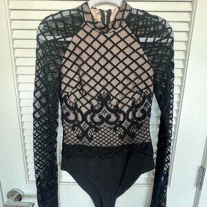 Akira Black Label Lace Black Nude Bodysuit. Sz S